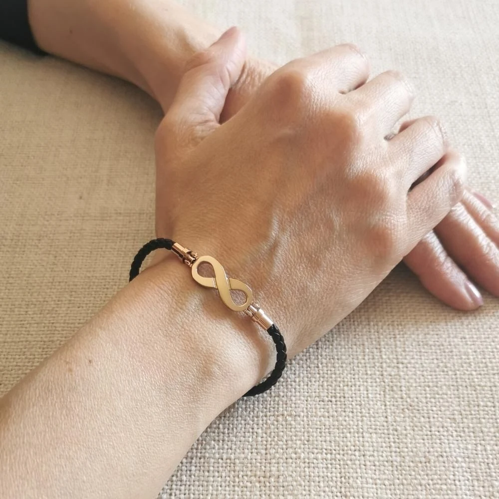 Bracelet Cuir Infini En Acier Rosé Personnalisé - 2476 – Image 2