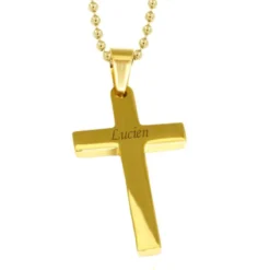 Pendentif Croix Acier Doré Personnalisé - 0134