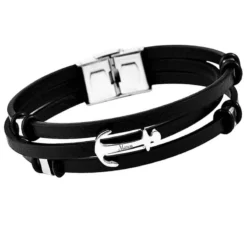 Bracelet Cuir Ancre Noir Personnalisé - 2102