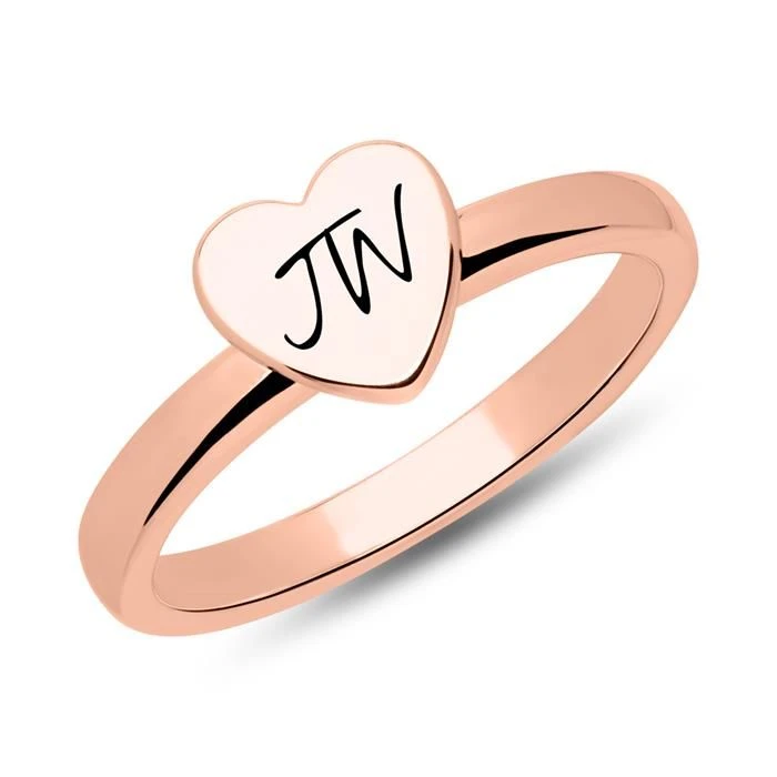 Chevalière Cœur Argent Rosé Personnalisée - 2232 – Image 3