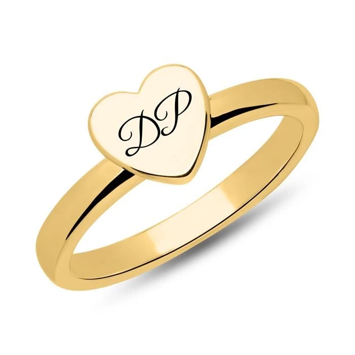 Chevalière Cœur Argent Doré Personnalisée - 2233 – Image 3