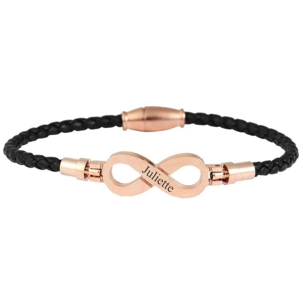 Bracelet Cuir Infini En Acier Rosé Personnalisé - 2476