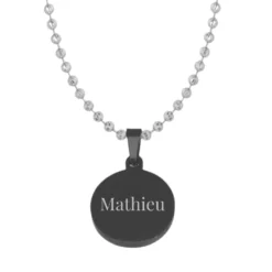Petit Pendentif Acier Noir Rond Personnalisé - 2489