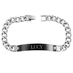 Gourmette Acier Plaque Noire Personnalisée - 2514